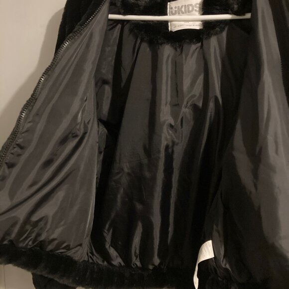 #103 Girls' UKids Black Faux Fur Hooded Lined Jacket, Size Large - Picture 5 of 7